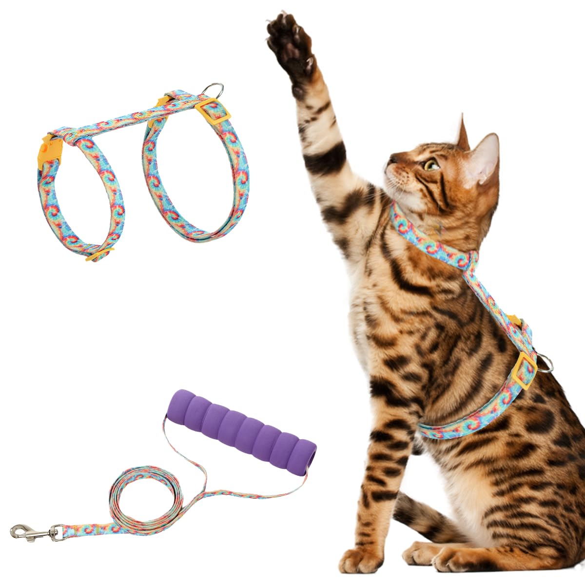 Cat Harness and Leash Set, Soft Adjuestable Harness for Cats, Safe Walking Travel Kitten Harness with Sponge Handle