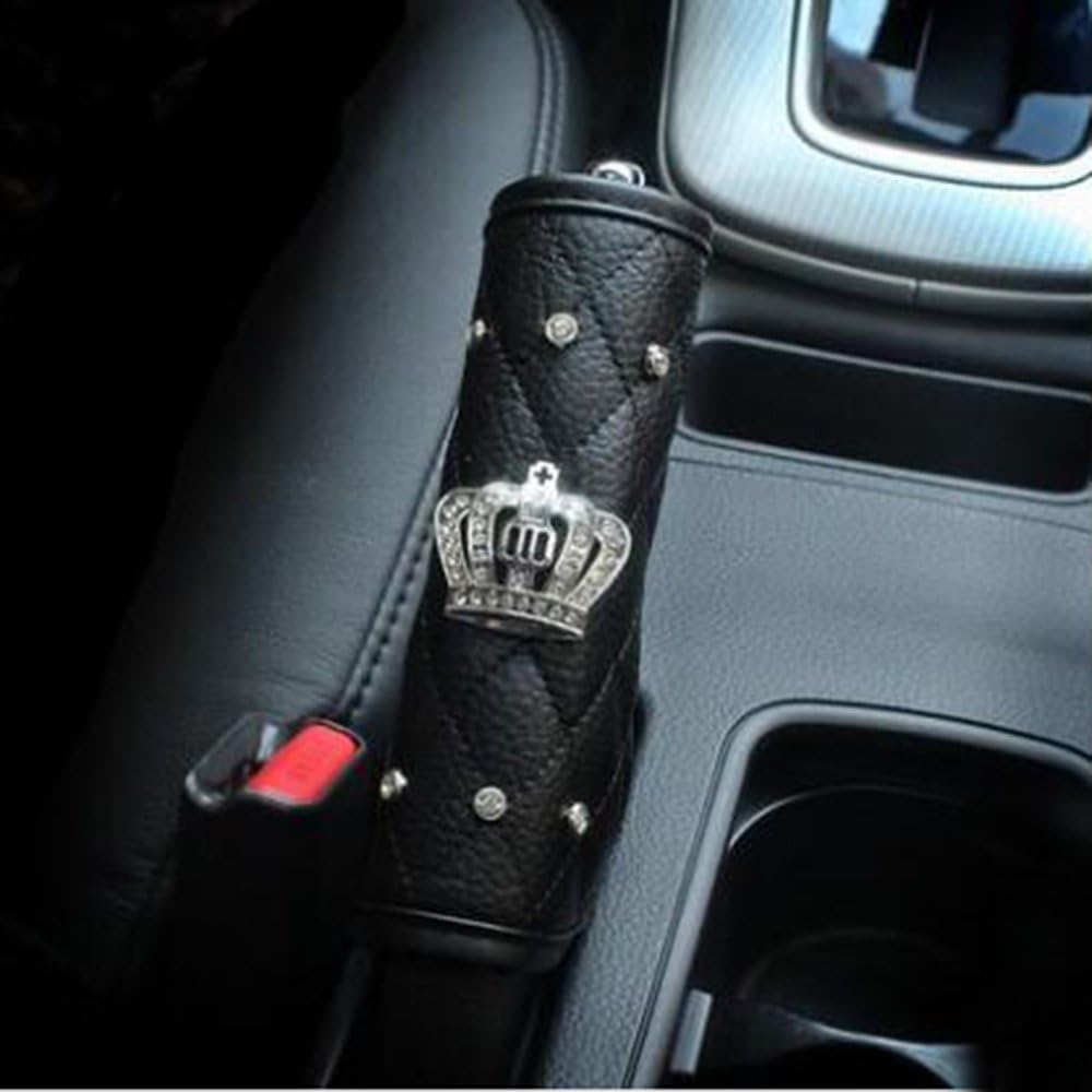 BlingSHD Black Pu Leather Auto Car Handbrake Cover with Bling Rhinestones Imperial Crown Decor Parking Cover Stick Car Accessory