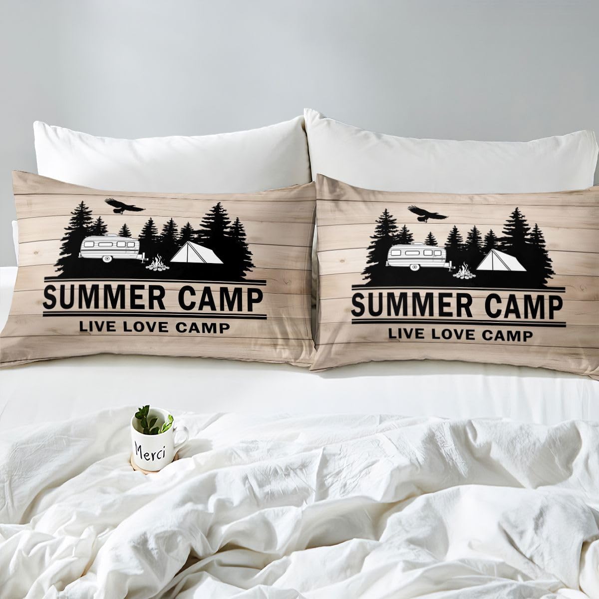 Erosebridal Camping Bedding Full Size for Boys Kids Teens Camper Bedding, Rustic Farmhouse Style Duvet Cover Old Barn Door Home Decor Comforter Cover, with 2 Pillowcases