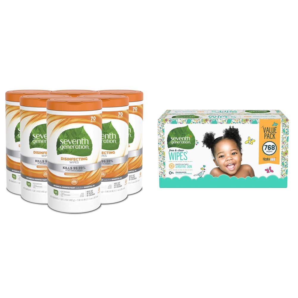 Seventh Generation Disinfecting Multi Surface Wipes Botanical Disinfectant 70 Count Pack of 6 Baby Wipes 768 count Made