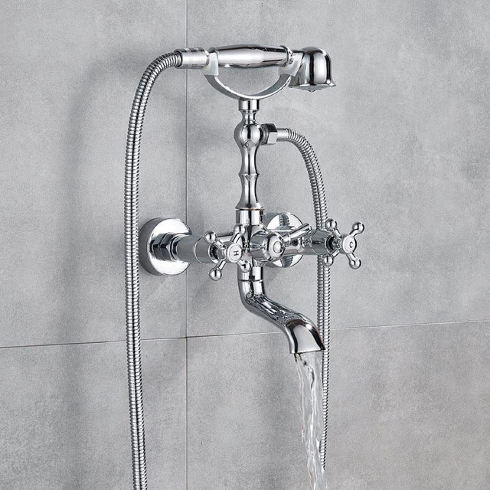ZYCHSJXA Antique Brass Floor-Standing Bathroom Faucet Set - Dual Knobs Mixer Tap for Bathtub & Shower, Wall Mounted with Swivel Tub Spout Elegant Bath Shower Fixture