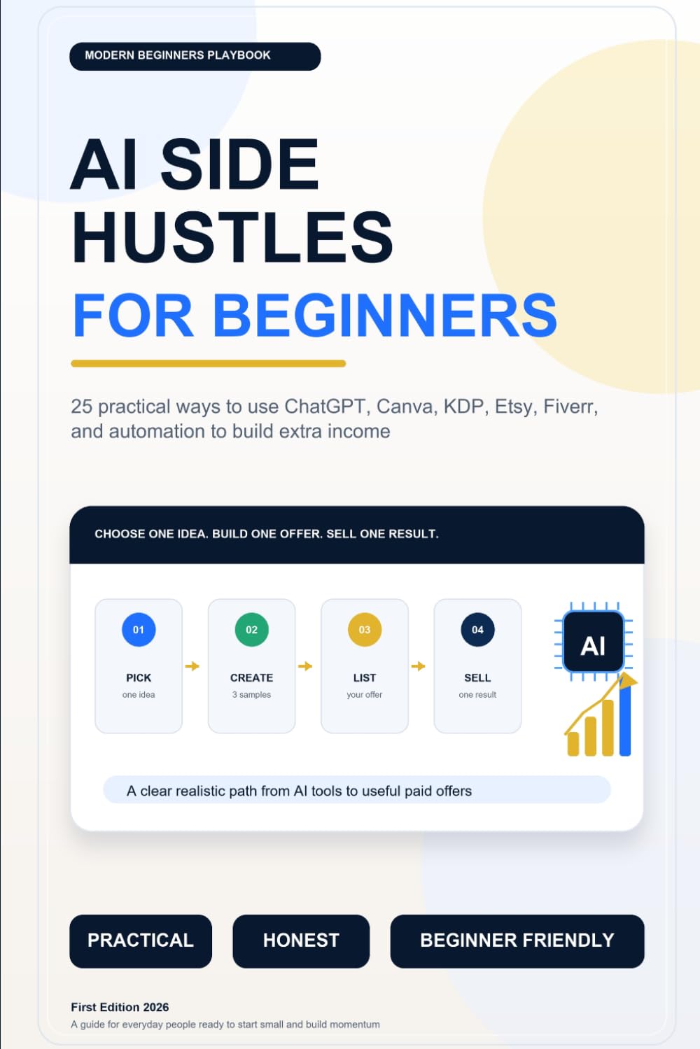 AI Side Hustles for Beginners: 25 Practical Ways to Use ChatGPT, Canva, KDP, Etsy, Fiverr, and Automation to Build Extra Income.