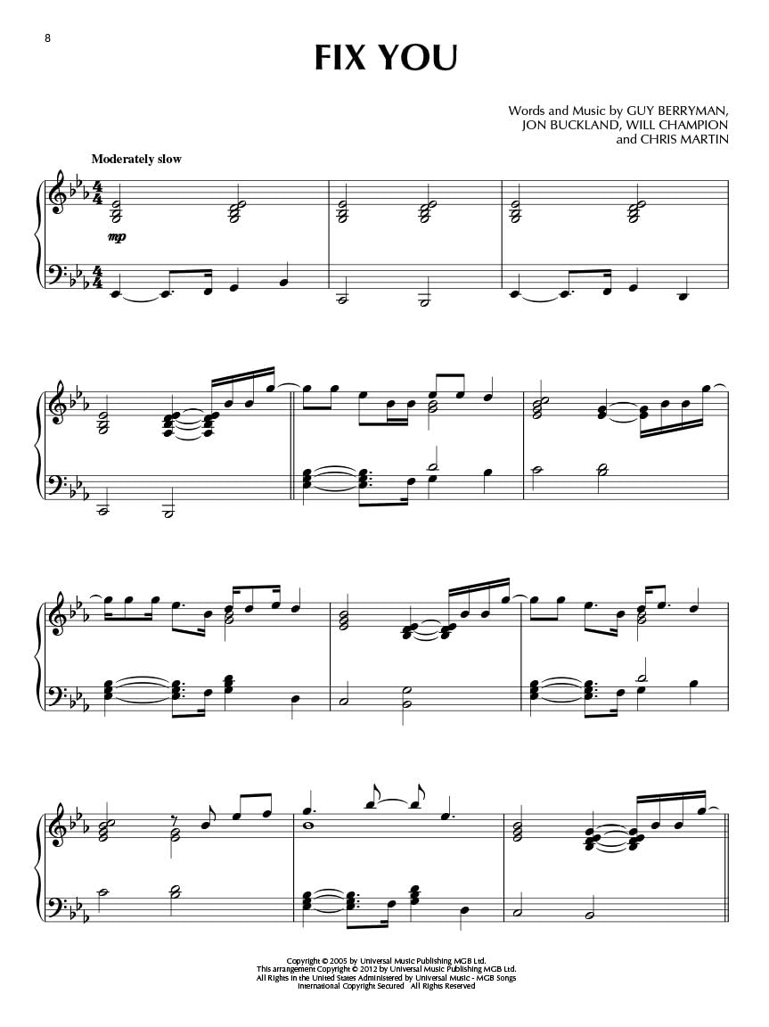 Coldplay For Piano Solo.