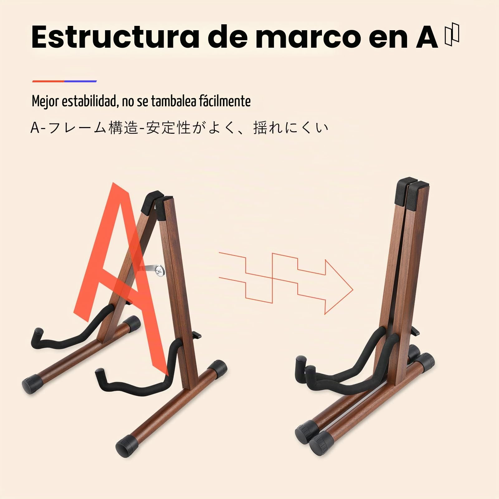 Donner Soporte de Guitarra Madera de Acacia soporte guitarra suelo A-marco Universal Plegable Portátil para Guitarra Eléctrica Acústica, Bajo, Banjo