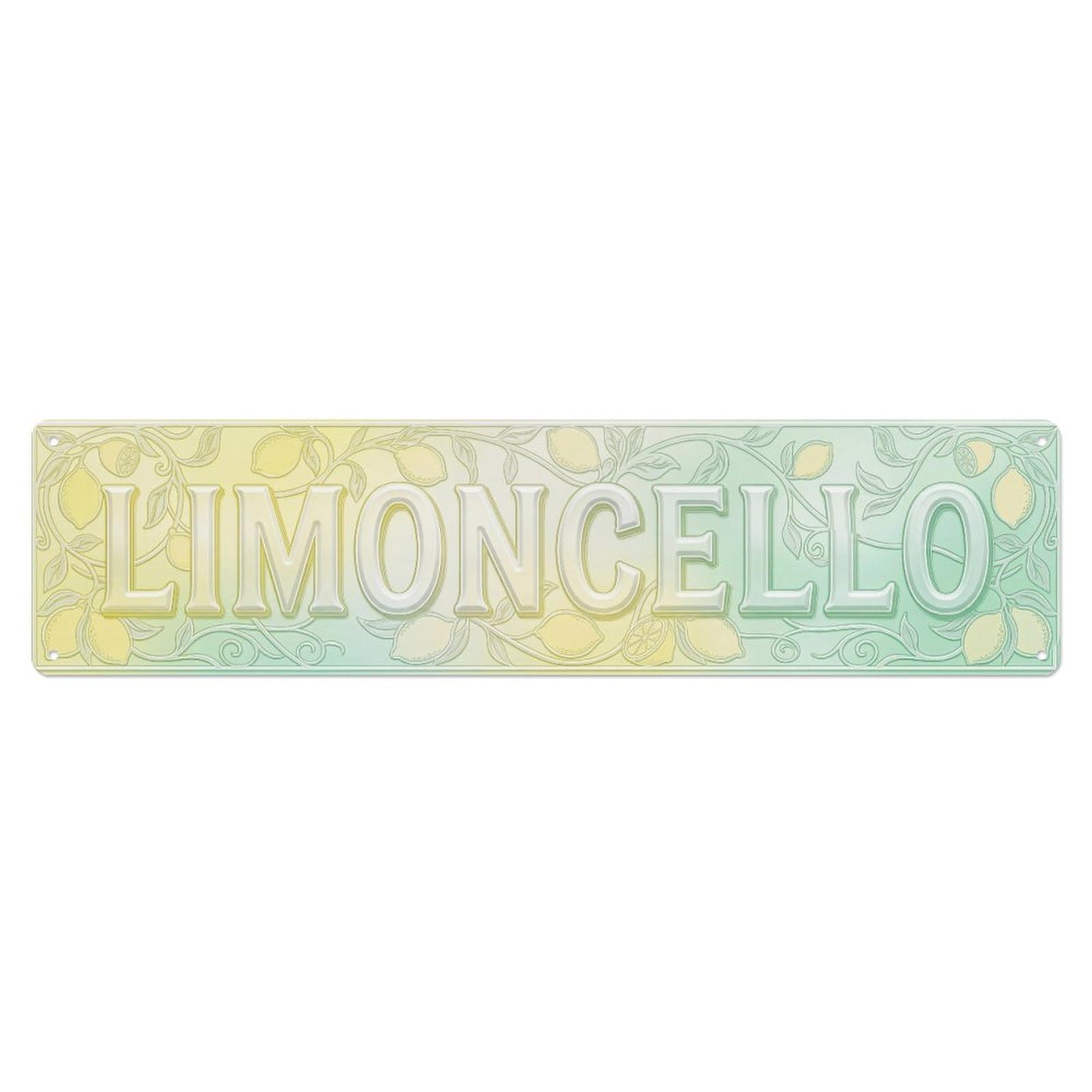 Limoncello Etched Glass Citrus Metal Tin Skinny Sign Plaque Wall Decor for Cafe, Club Bar, Office, Home Garden Metal Poster 4x16Inch
