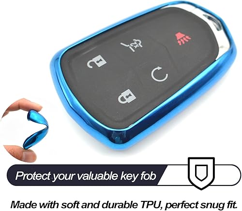 Miniatura 3 de MECHCOS Compatible con Cadillac XT5 XT6 ATS CT4 CT6 CTS SRX XT4 XTS ELR Escalade ESV Funda de TPU azul Funda para llavero Soporte remoto Protector