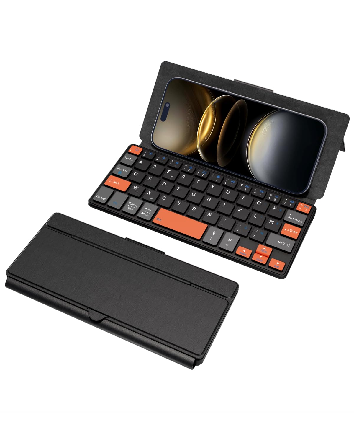 Doohoeek Mini Clavier Bluetooth Double pour Phone, Clavier sans Fil Portable avec Support pour iPhone, iPad Mini, Samsung Z Fold, Compatible avec iOS, Android et Windows, AZERTY