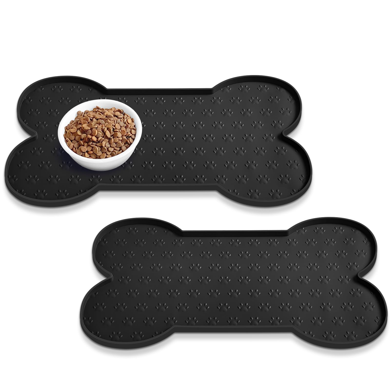 PWTAA Dog Food Mat Anti-Slip Silicone Dog Bowl Mat Thicker Pet Placemat Waterproof Cat Feeder Pad with Raised Edge Puppy Kitten Feeding Mats Suitable Small Medium-Sized Dogs Cats Eating Tray - 2PCS