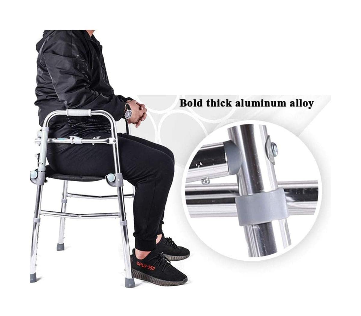 Andador plegable multifuncional de dos botones con cojín de tela Oxford aleación de aluminio sin ruedas andadores estándar para personas mayores