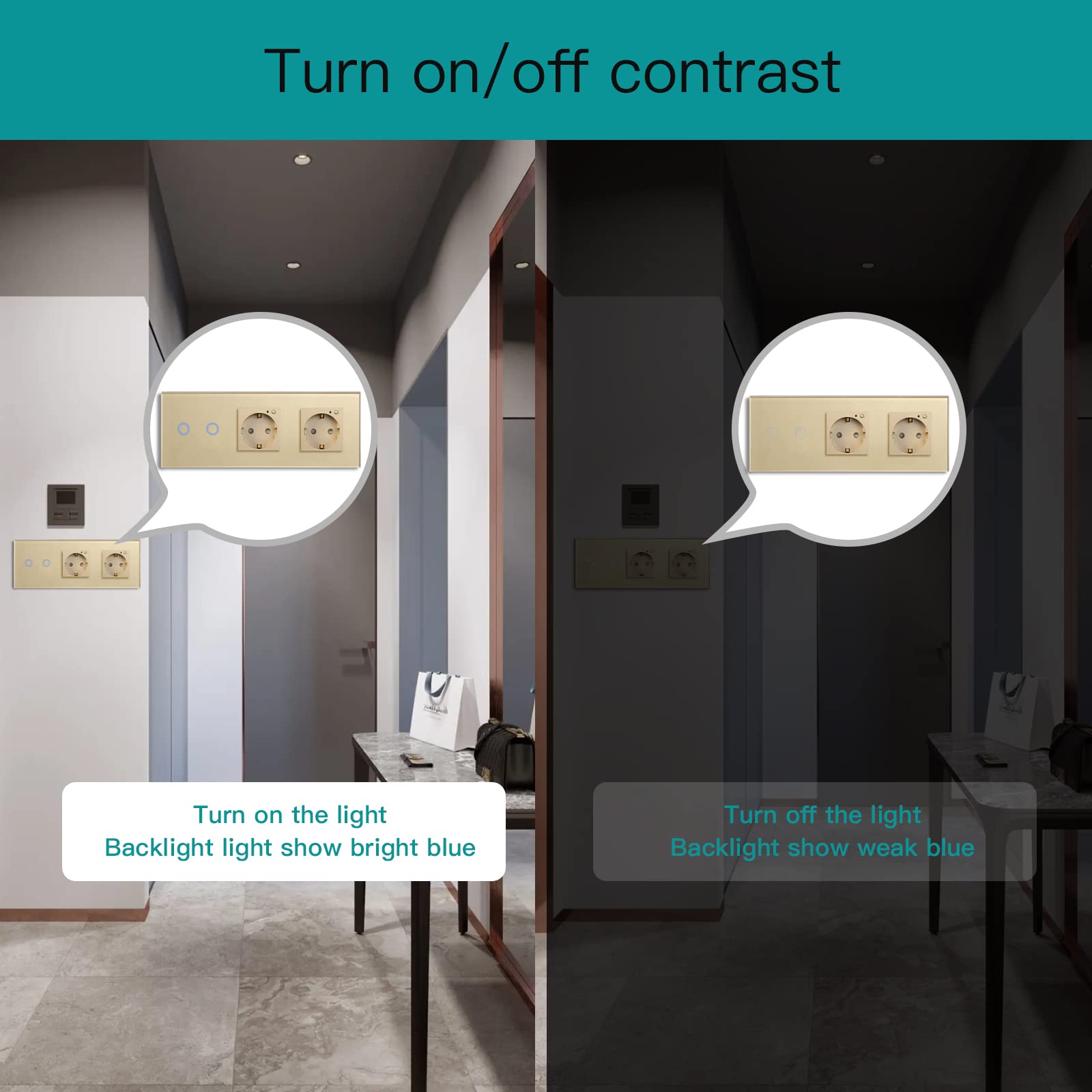 BSEED Interruttore della luce Smart Touch Alexa, con doppia presa WiFi, 2 vie, 1 via, funzionamento con Tuya Alexa/Google Home Gold