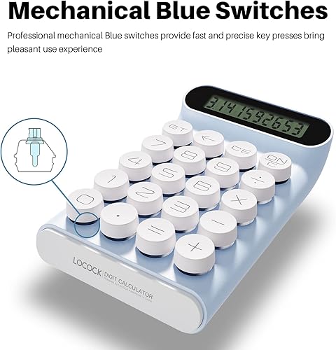 Miniatura 3 de Calculadora de interruptor mecánica, de mano para oficina diaria y básica, pantalla LCD grande de 10 dígitos (azul)