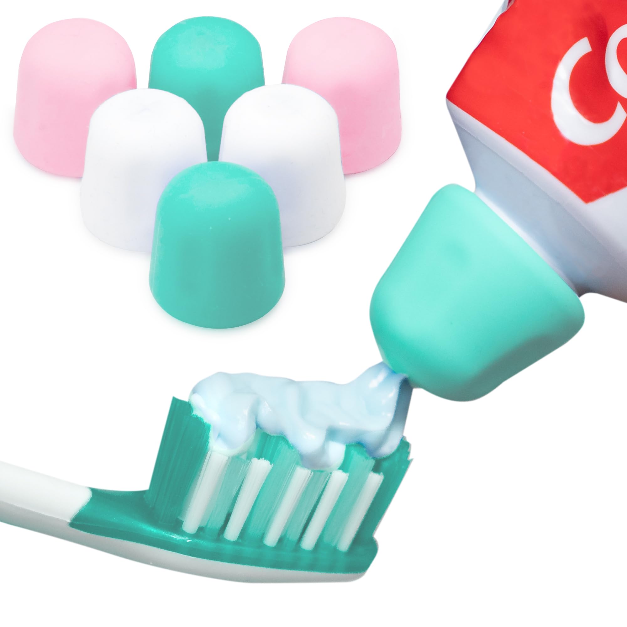 Self Closing Toothpaste Caps 6-Pack by Tilcare - No Waste Cap Dispensers for Adult and Kids Bathroom - Mess-Free Toothpaste Lids - Easy to Use, Food Grade Silicone and BPA-Free Toppers