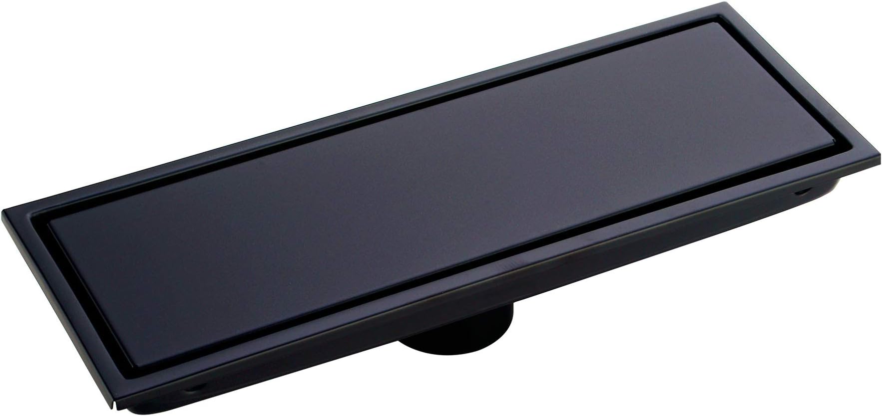 304 Stainless Steel Linear Shower Floor Drain with Tile Insert Grate Removable Cover 12 inch Long Rectangle, Matte Black Plated Finish