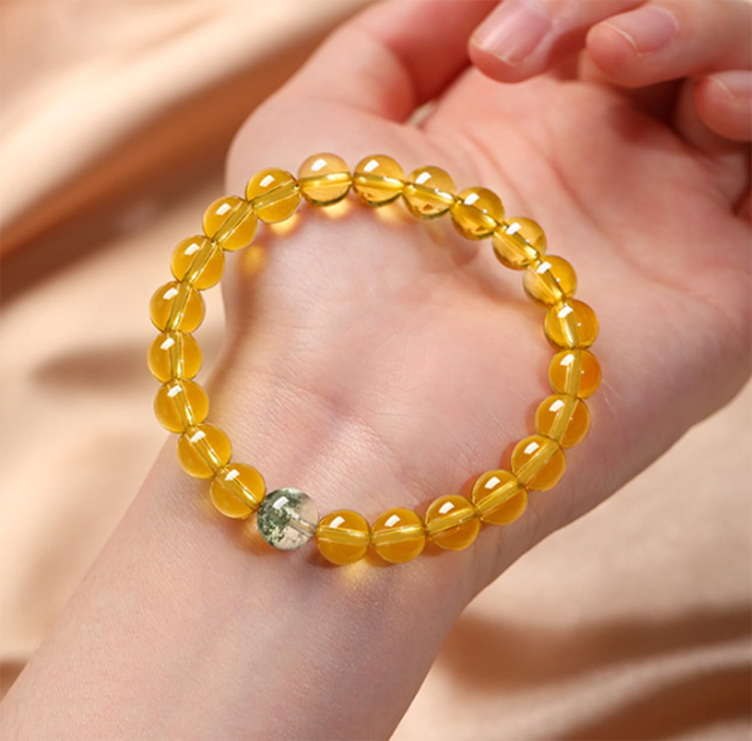 Bracciali cristallo uomo donna, bracciale elastico perline citrino naturale | Braccialetti di citrino fatti a mano per meditazione e yoga, cristallo trasparente e luminoso, energia spirituale