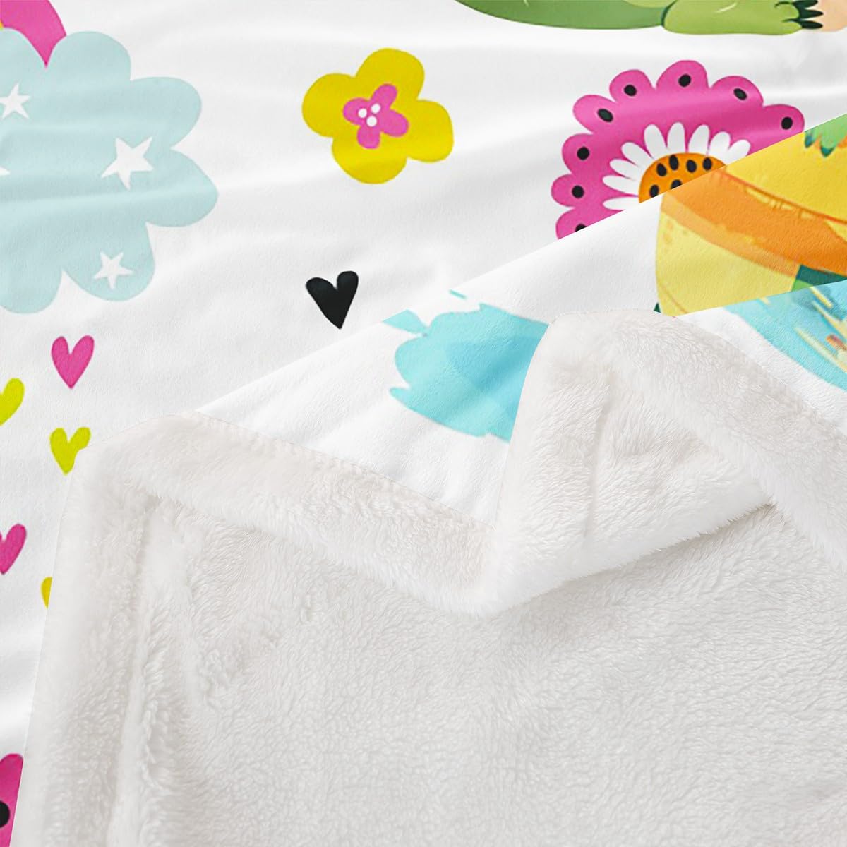 Homewish Kawaii krokodyl narzuta koc podwójny 152 cm x 203 cm uroczy tęczowy krokodyle polarowy koc na łóżko dla dzieci dziewcząt chłopców kreskówka kwiat zwierzę szerpa koc, kwiatowy miłość serca