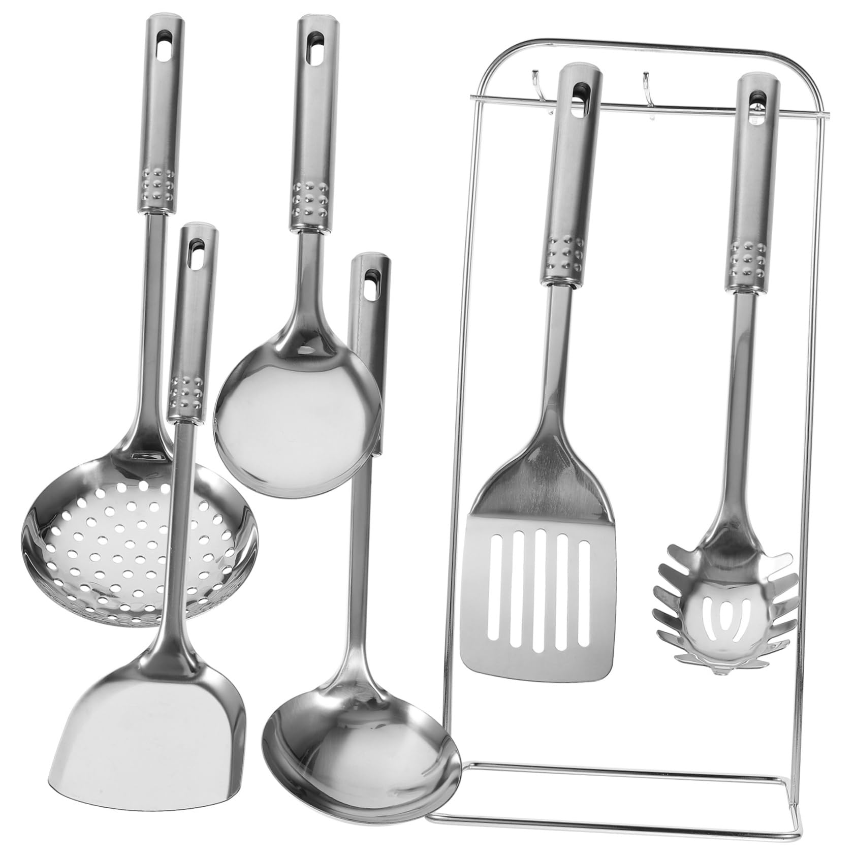 VOSAREA 1 Set Stainless Steel Cooking Utensils with Kitchen Rack Non Stick Cooking Spoons Ergonomic Design for Easy Use Kitchen Gadgets for Home Chefs