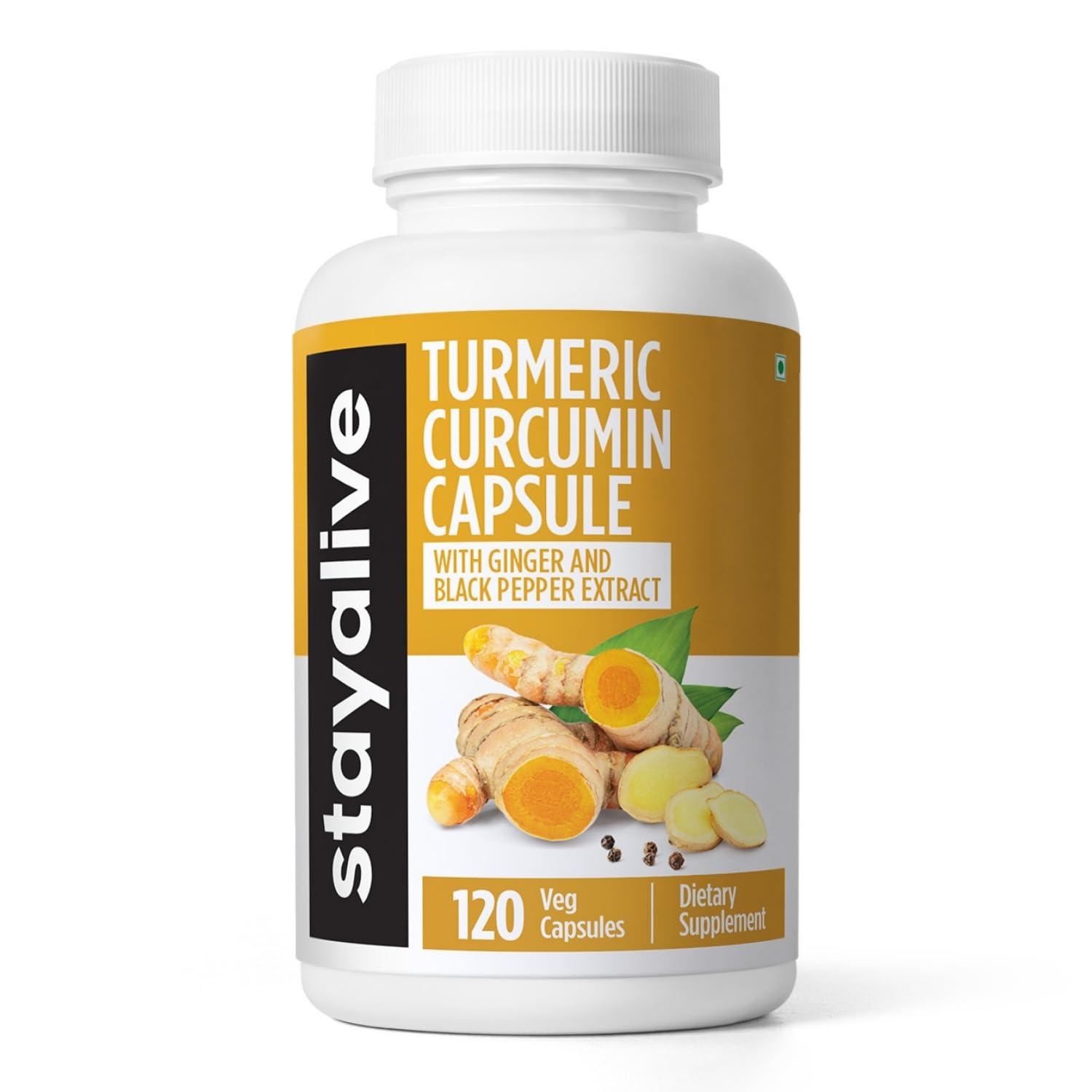 STAY ALIVE Turmeric Curcumin with Black Pepper and Ginger, 2400mg Extract with 95% Curcuminoids, 100% Pure Curcumin Powder with Ginger Root, 120 Capsules, Non-GMO & Gluten Free Supplement