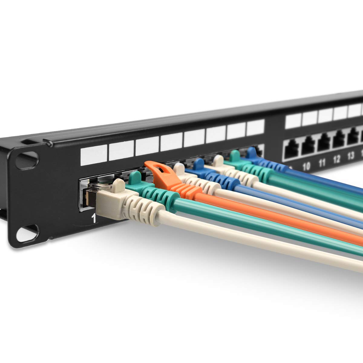 kwmobile Patch Panel 24 Porte 19" - Pannello Patch Cat 6 schermato - Distributore cat6 con Cavo per Messa a Terra e Materiale per Montaggio