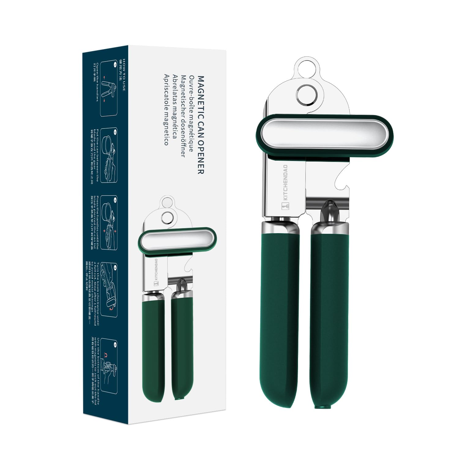 KITCHENDAO Manual Can Opener, Super Sharp Sandvik 12C27 Blade, Handheld Can Opener with Magnet, Smooth Edge Cut, Soft Grip, Oversized Knob for Seniors & Arthritis, Easy to Use, Green