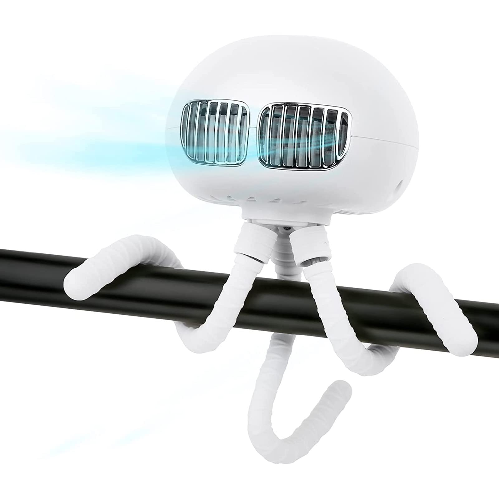 Ventilatore per Passeggino Ricaricabile con Treppiede Flessibile, 3 velocità Ventilatore USB Silenzioso, per Letto, Ufficio, Seggiolino Auto, Campeggio, Palestra,Rosa (White Bianca