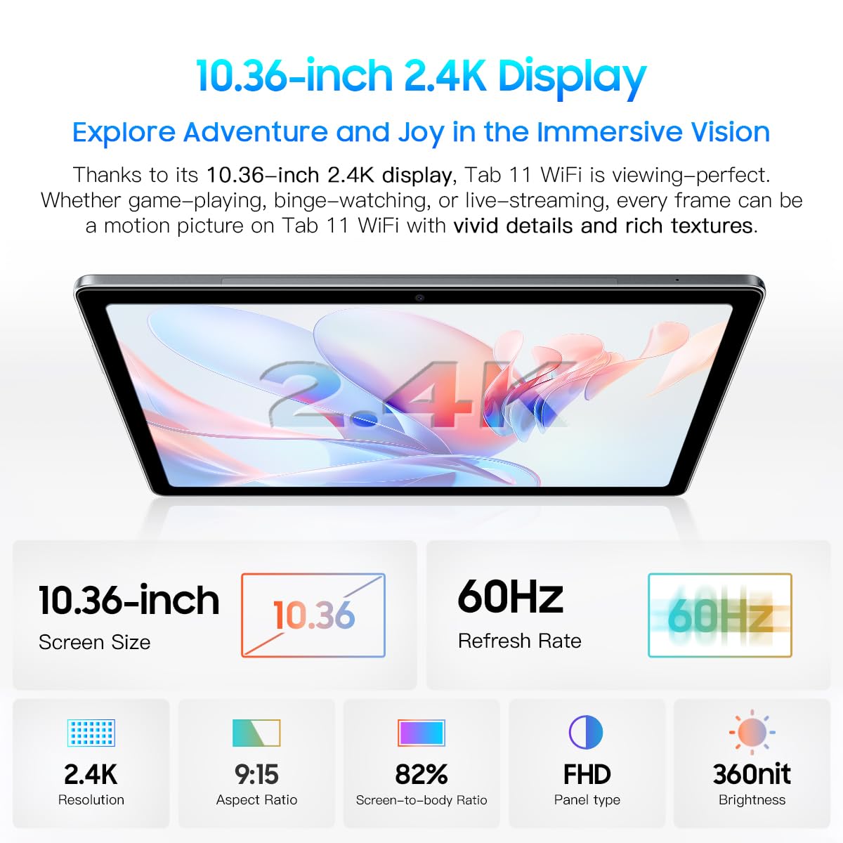 Blackview Tab 11 WiFi Android 12 Tablet, 10.36'' 2.4K FHD+ Display