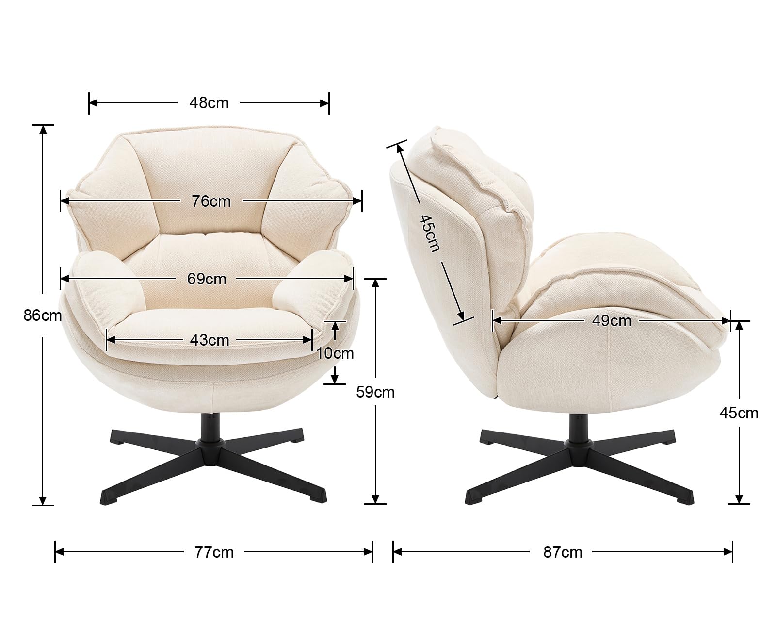 chairus Loungesessel Drehbar Armlehnensessel Wohnzimmer Chenille Gepolsterter Ohrensessel Schlafzimmer Moderner Sessel Cocktailsessel (Weiß)