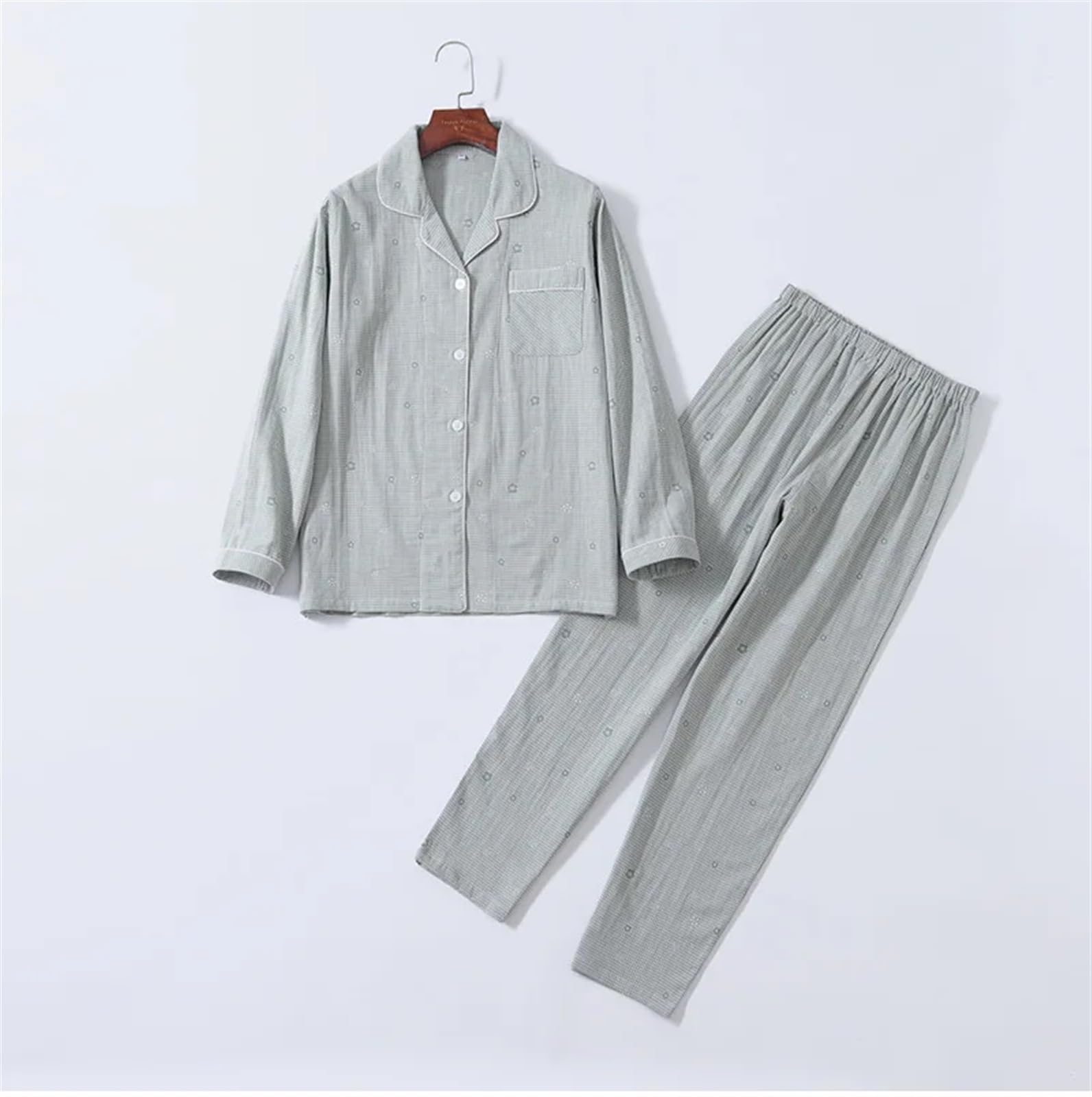 Conjunto de Pijama para Mujer Conjunto de Pijamas algodón for Primavera y otoño, Pantalones Manga Larga Jacquard, Traje for casa Informal, S-2XL for Mujer, Conjunto Talla Grande para Mujer