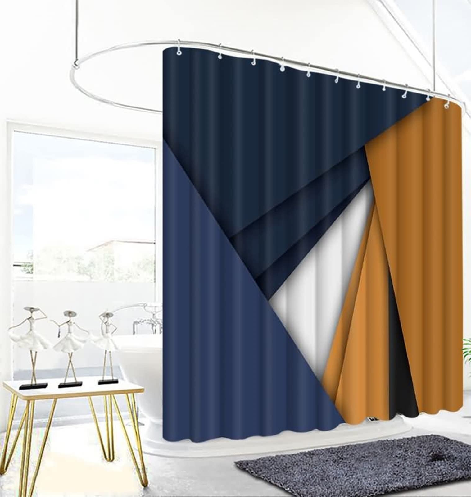 Tenda da doccia angolare, multicolore, in poliestere, impermeabile, geometria, antimuffa, 200 x 180 cm