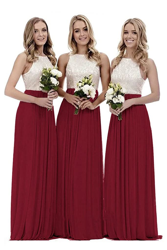 dinavianWomen's Chiffon Lace Formal Gown Long Prom Cocktail Party Bridesmaid Wedding Dress