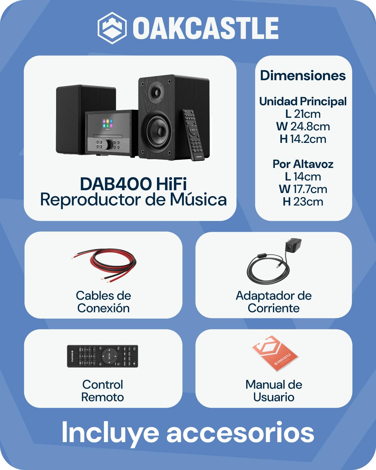 OAKCASTLE DAB400 HiFi Minicadena Reproductor de CD con Bluetooth
