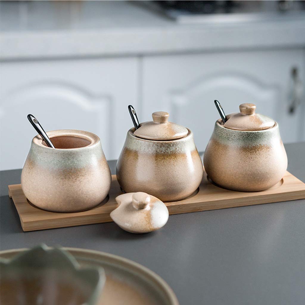 JIY-Spice Garnki ceramiczne przyprawy słoik kuchenny artykuły gospodarstwa domowego shaker przyprawy zestaw przyprawowy butelka kostium trzyczęściowy (rozmiar : F)