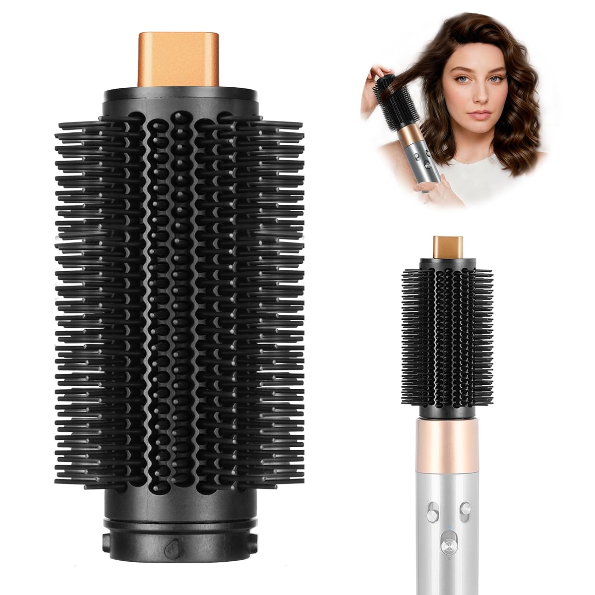 Round Volumizing Brush Attachment for Dyson Airwrap HS01 HS05 HS08, Round Brush Accessories with Upgraded Bristles for Fast Dry Straighten Big Curls Add Volume Copper 2.4Inch