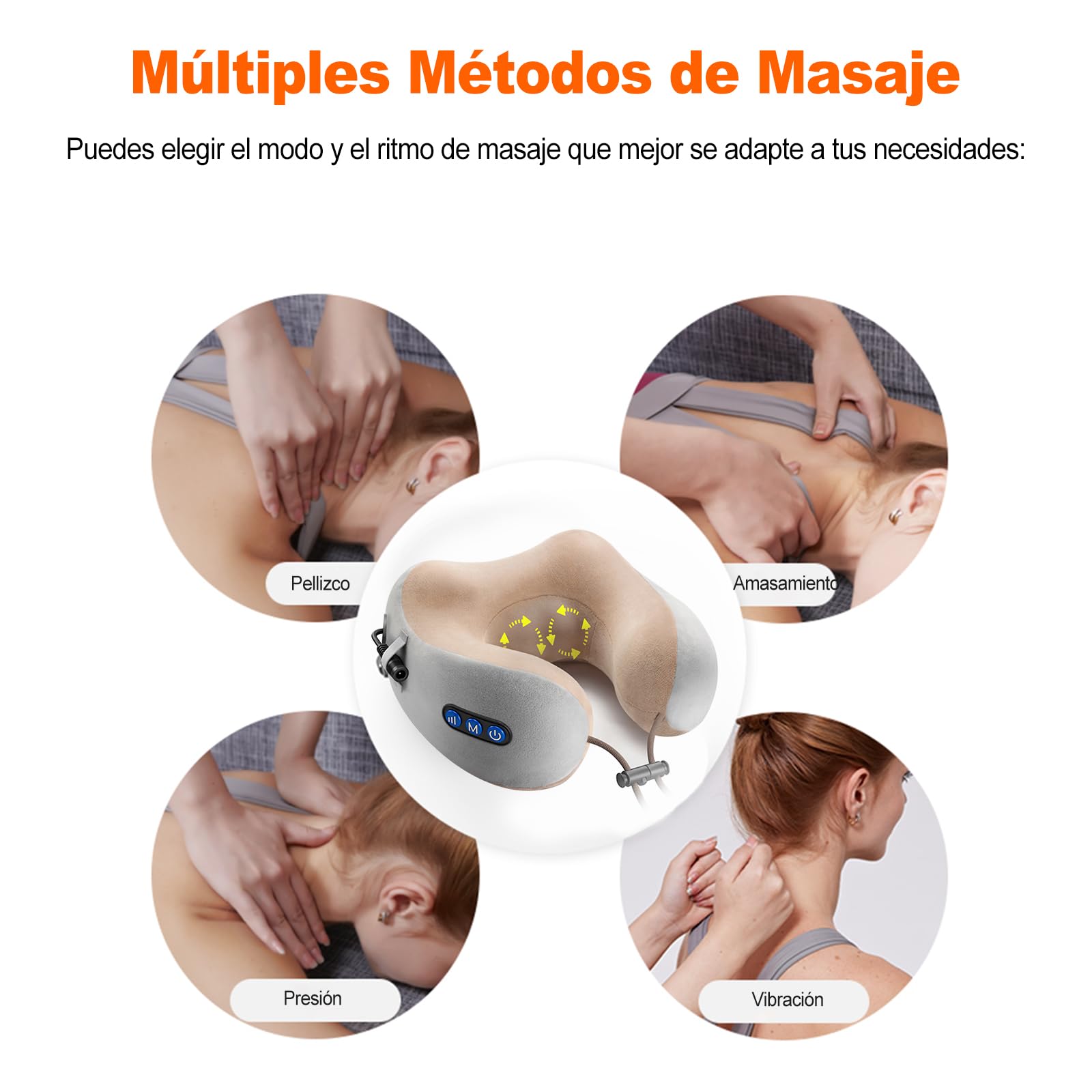 Ergocar Almohada de Masaje Masajeador de Cuello Masajeador Cervical Alivio del Dolor Muscular Almohada de Masaje en Forma de U Para El Hogar y la Oficina (Marrón)