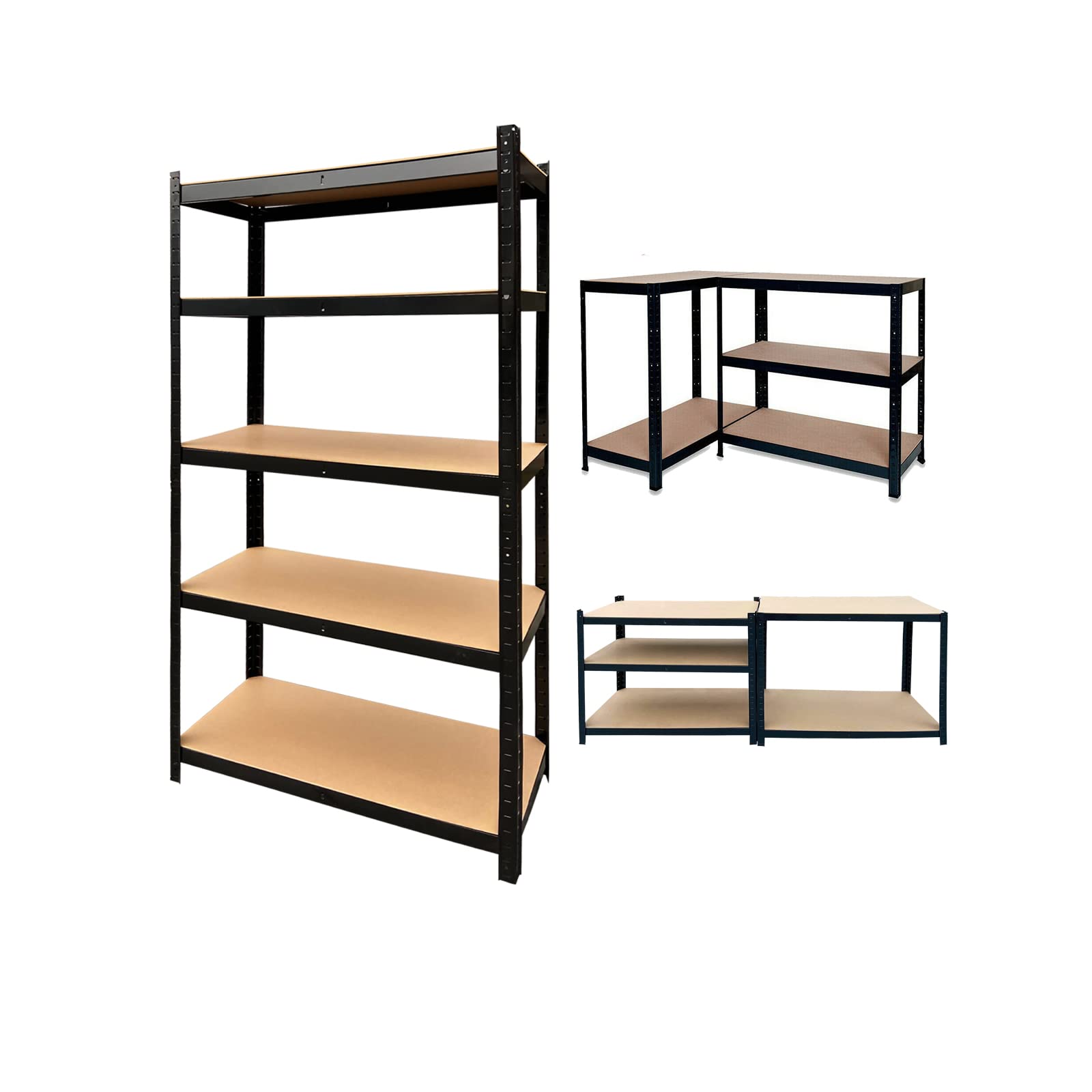 Banas Heavy Duty 5 Tier Boltless Metal Shelving Unit Greenhouse Garage Shed Home Office Storage Racking Shelves, Adjustable - Can be split into 2 smaller Shelf Units | 180x90x40cm, Black — image 1