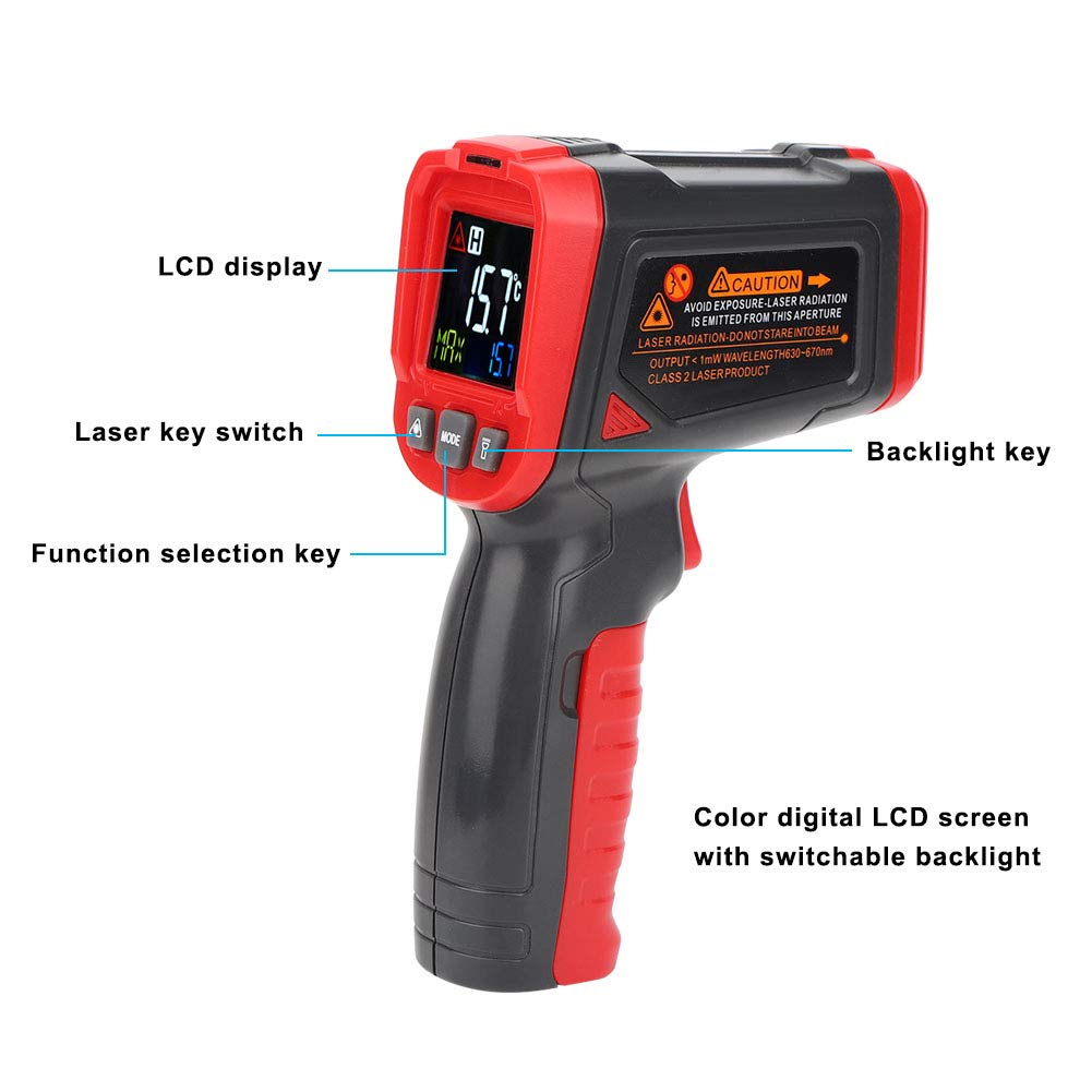 Termometro a infrarossi Industriale Portatile Palmare Tester elettronico della temperatura senza contatto - Schermo LCD digitale a colori con puntamento multipunto per la