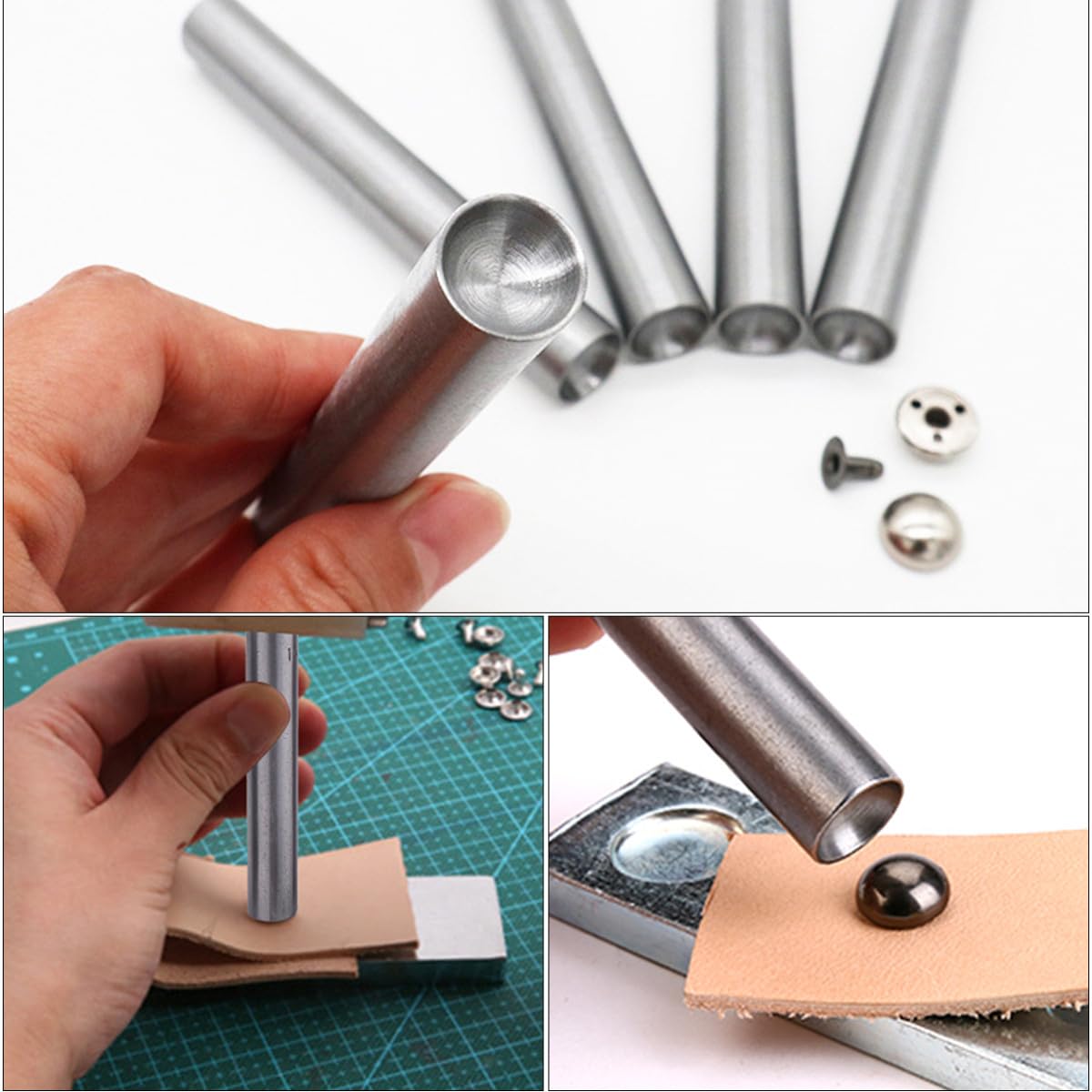 Jeu de Poinçons Creux Outil Artisanal Précis Coupe Nette en Acier Inoxydable 9pcs pour Cuir et Joints pour Paquet en Toile et Ceintures