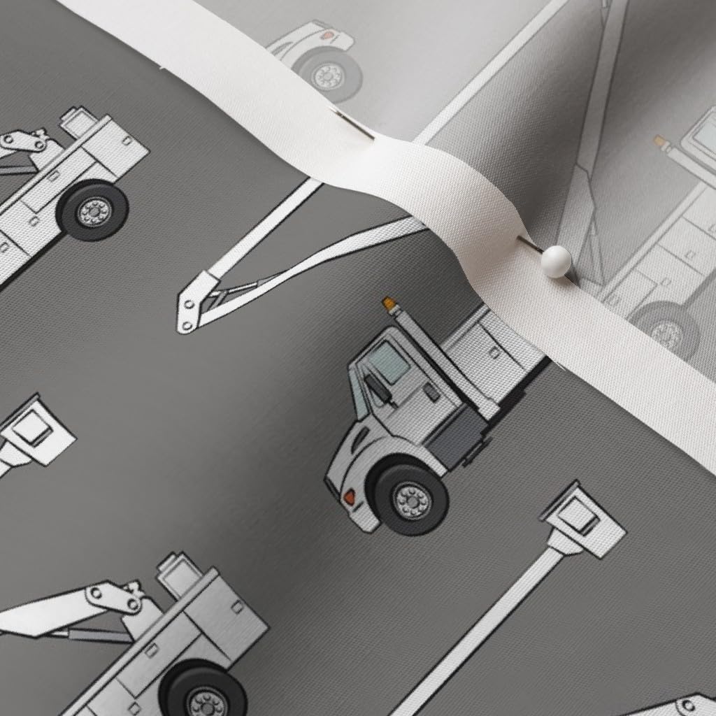 Spoonflower Fabric - Bucket Trucks Grey Lineman Power Utility Truck Little Arrow Boy Printed on Cotton Poplin Fabric by The Yard - Sewing Shirting Quilting Dresses Apparel Crafts