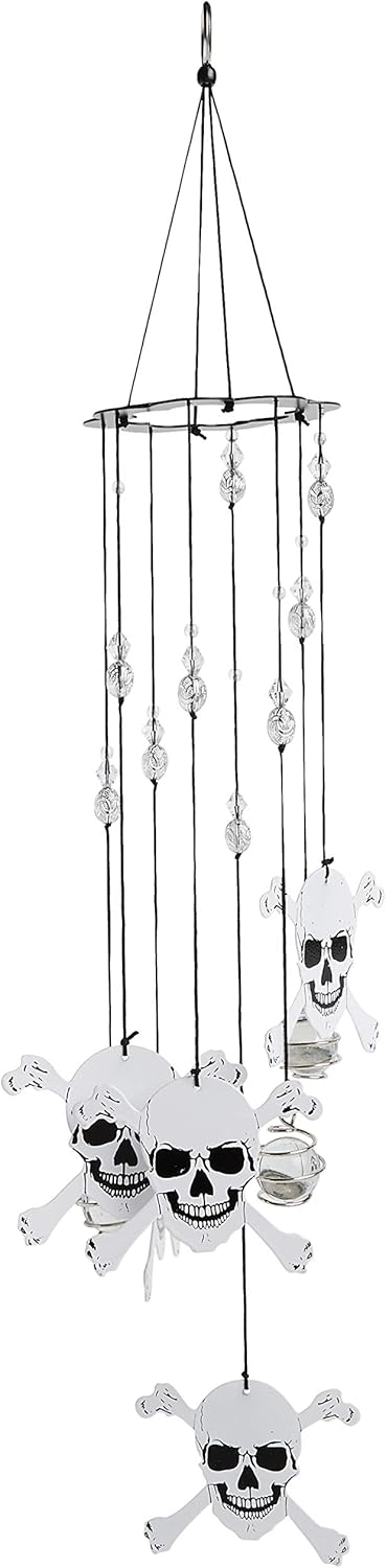 Spoontiques Skull and Crossbones Wind Chime - Outdoor Garden Décor - Decorative Chimes for Yard, Garden, Backyard and Patio Decoration