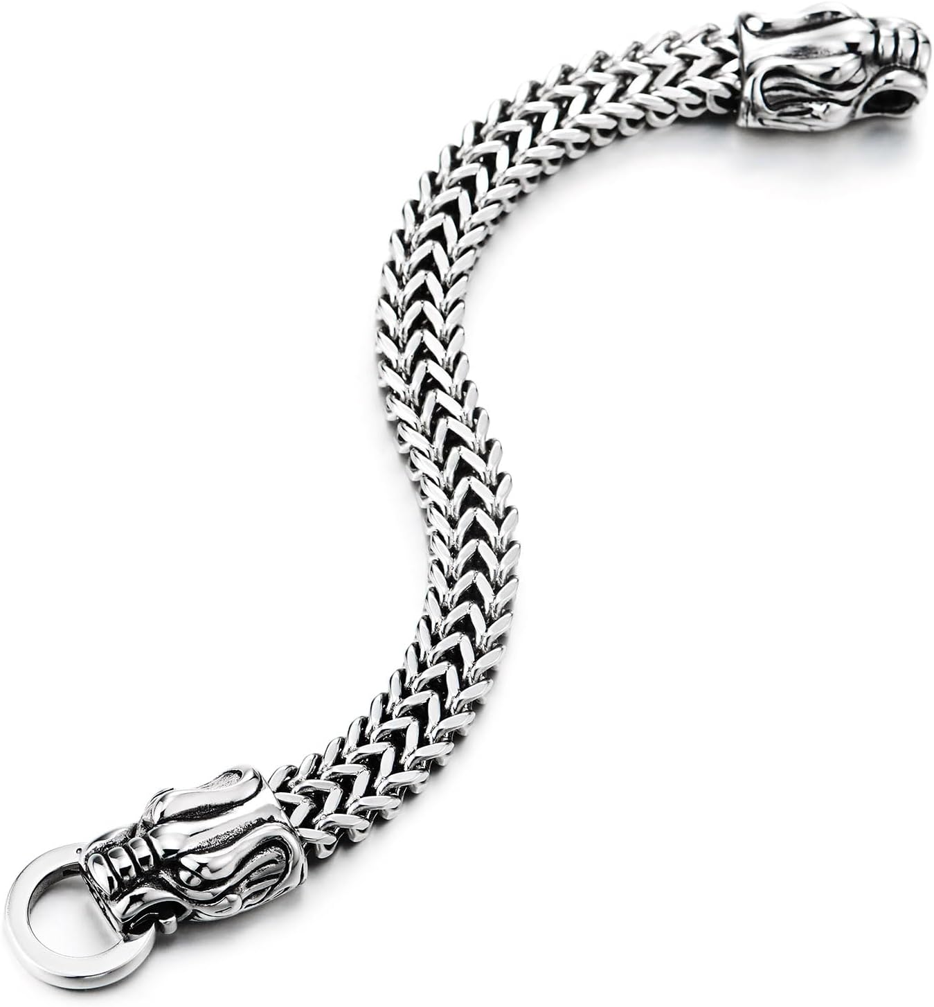 COOLSTEELANDBEYOND Viking Dragon Head Bracelet for Men, Steel Woven Franco Chain Norse Beast Clasp, Bold Norse Jewelry - Image 5