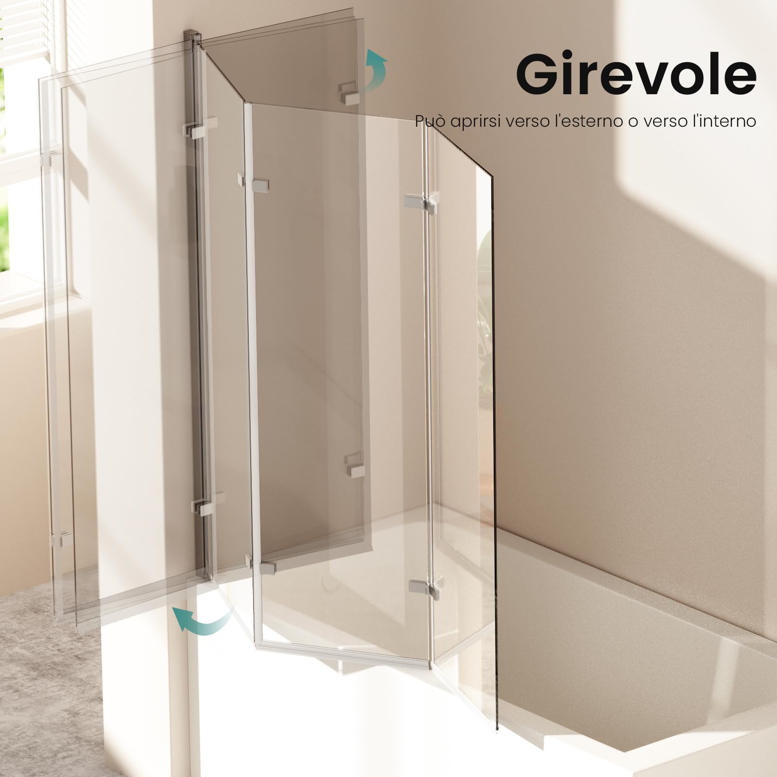 EMKE Pannello doccia per vasca 130x140 cm, paravetro per vasca pieghevole a 3 pezzi, separatore doccia per vasca, pannello per vasca in vetro di sicurezza da 6 mm, facile da pulire