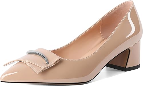 Eldof Tacones de bloque para mujer, puntera puntiaguda, tacón bajo y grueso, zapatos de vestir clásicos de tacón bajo para oficina, boda, trabajo,