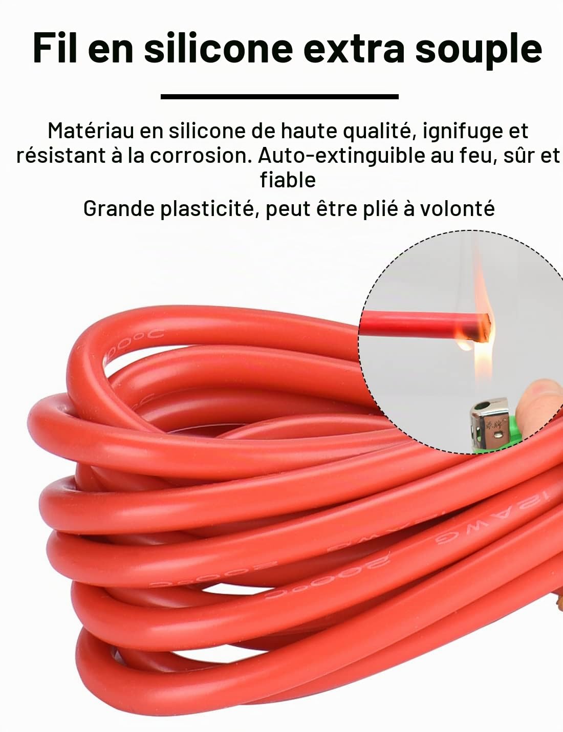 DIHOOL Câble de batterie 50 mm2 m8 80 cm 0 AWG câble en silicone tube ondulé tube de câble souple et flexible résistant à la chaleur