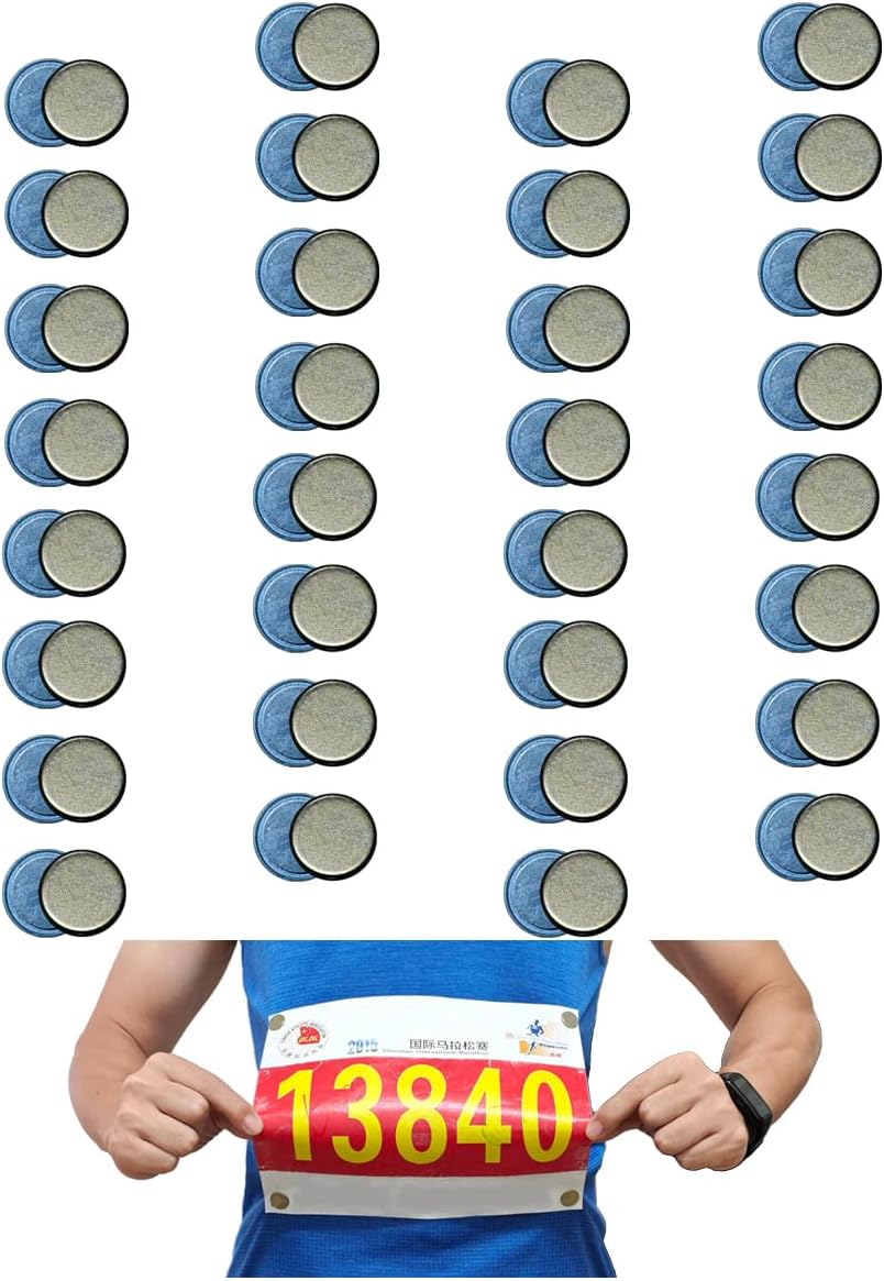 Magnetic Race Bib Clips, No-Puncture Bib Fixing System, Bib Holders for Runners, Cyclists & Dancers (32 Pairs)
