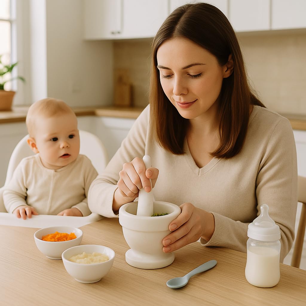 Creative Home Natural Marble Mortar and Pestle Set Guacamole Molcajete Bowl Kitchen Spices Herbs Pesto Grinder, 5.3