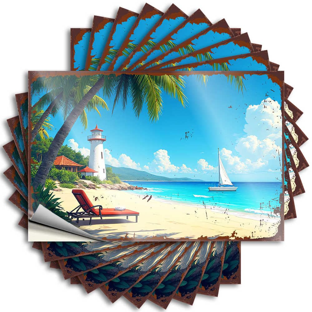 Beer Bumper Quote | Beachside Relaxation with Lighthouse and Sailboat Southern for Teens Decor(8X12CM)