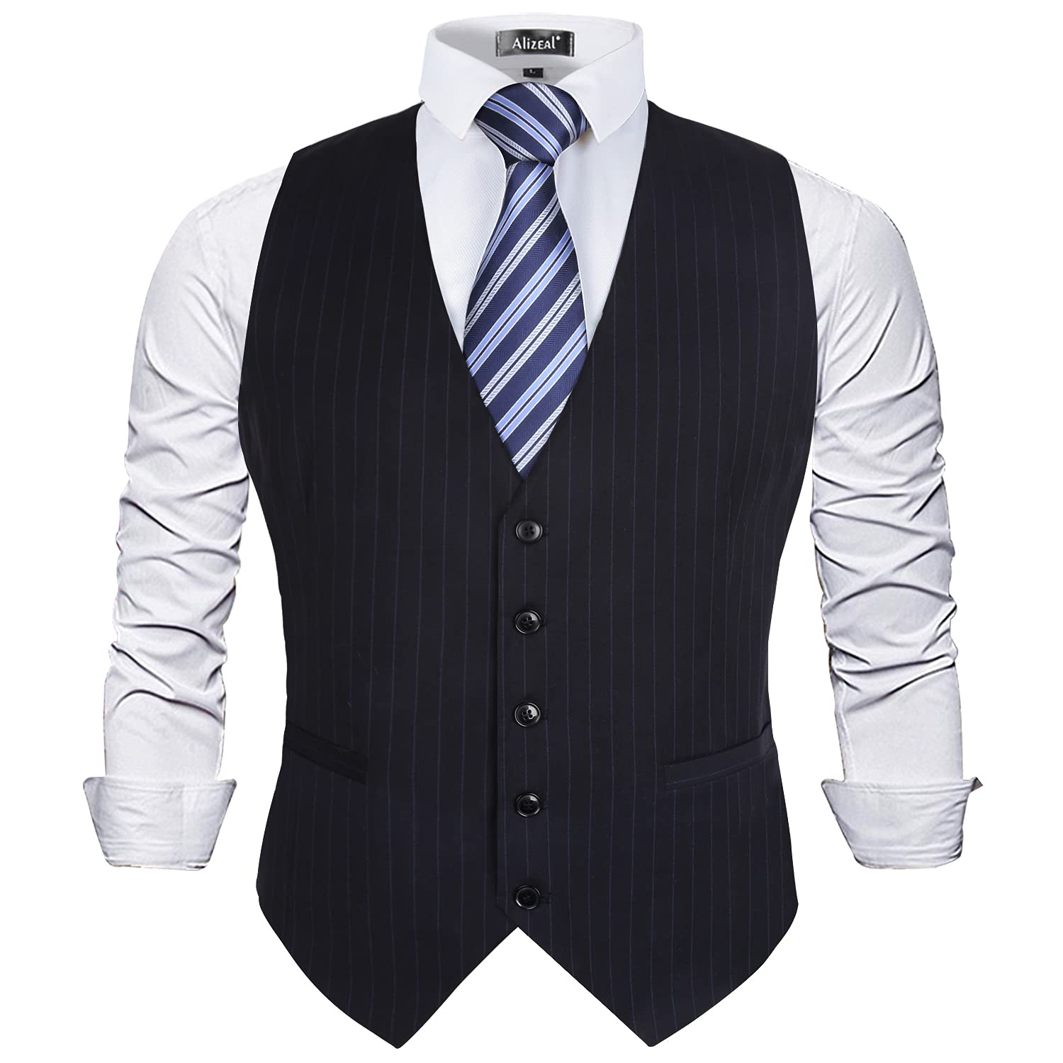 Alizeal Chaleco de negocios con estampado de rayas para hombre