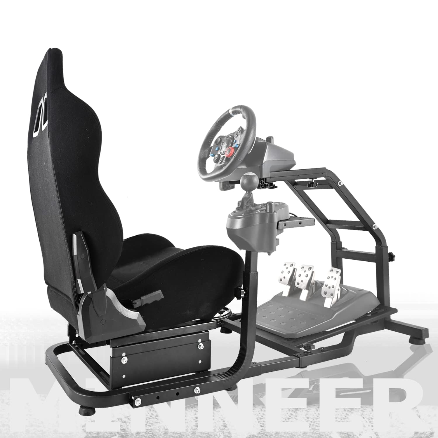 Minneer Extensible Driving Simulator Cockpit with Black Seat Fits for Logitech/Thrustmaster/Fanatec/PXN G29 G920 G923 T248 T300 TX,Racing Steering Wheel Stand,Not Included Wheel, Pedal & Handbrake