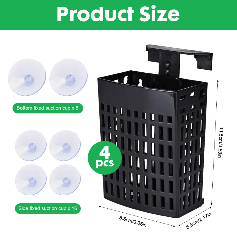 4 Stück Aquarium Pflanzenhalter, Höhenverstellbare Aquaponik Pflanzhalterung mit Saugnapf & Teleskop-Haken, Hängender Pflanztopf für Aquascaping, Aquarium Pflanzenzucht Deko Zubehör Schwarz