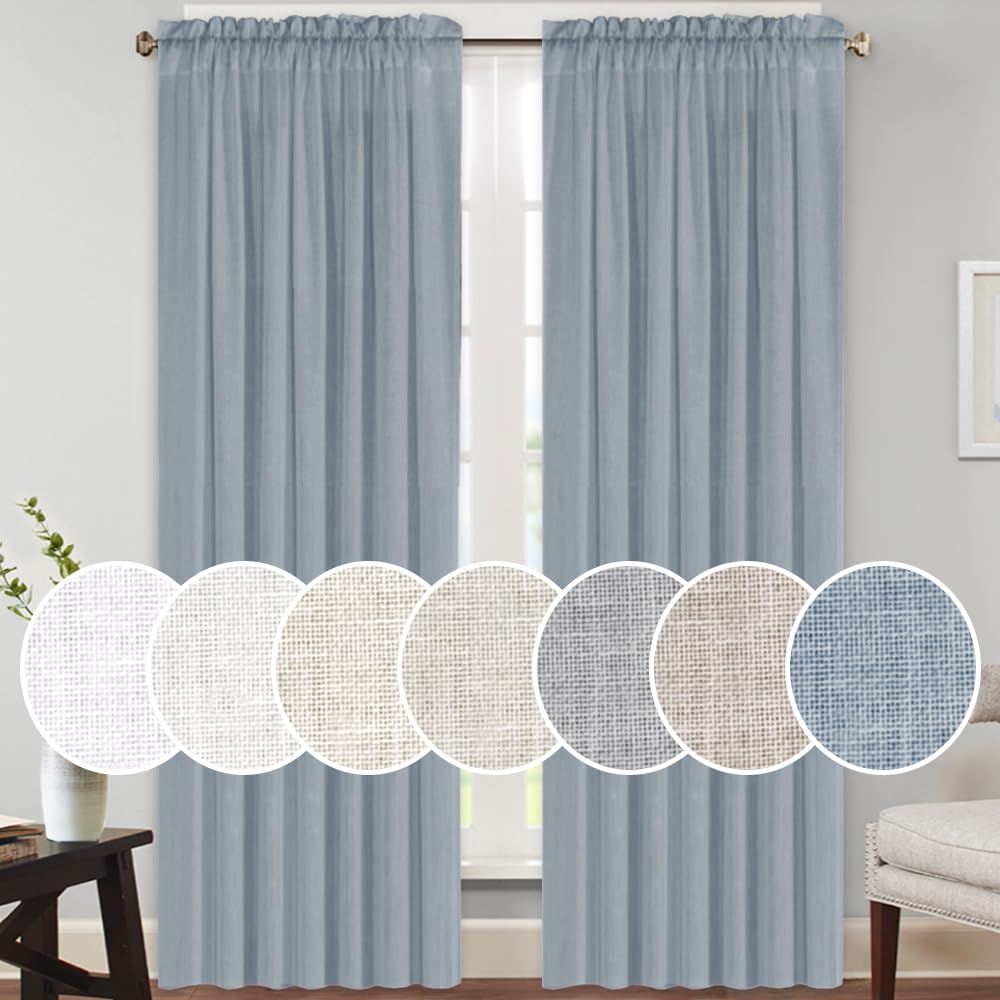 PrinceDeco Linen Curtains for Living Room Thick Linen Burlap Curtains for Bedroom Light Filtering Vertical Drapes Rod Pocket Country Rustic Linen