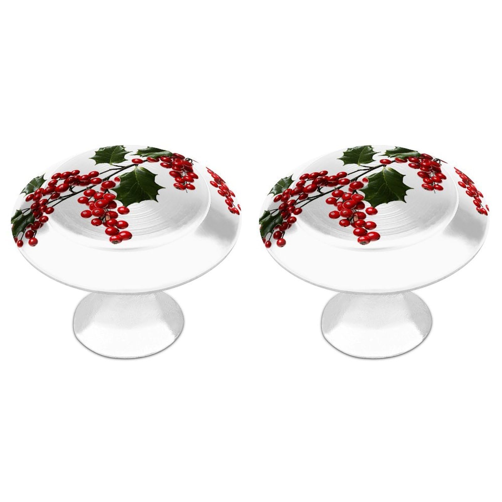 FekiLoot Holly Berry Branches Cabinet Knobs Personality Stainless Steel Round Drawer Handles Circle Modern Cabinet Handles Drawer Knobs for Kitchen Dresser Bathroom Cupboard Furniture